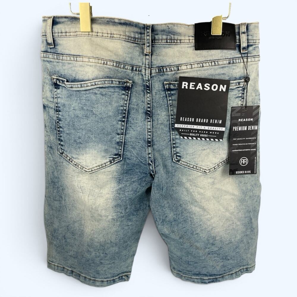 Reason Labored Denim Shredded Shorts Men's Size 36 (measures 34) NWT - Picture 2 of 11